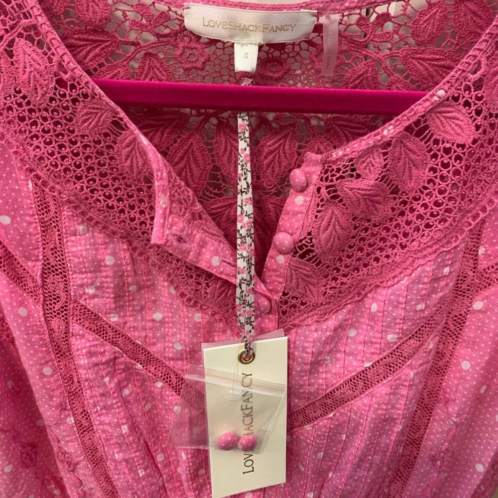 LOVESHACKFANCY Jaislyn Pink Embroidered Dress Size S NWT - Picture 6 of 6